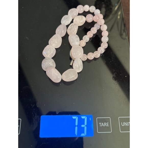 Chunky Rose Quartz Beaded Necklace 15" With Silver Toggle Clasp - Picture 4 of 4